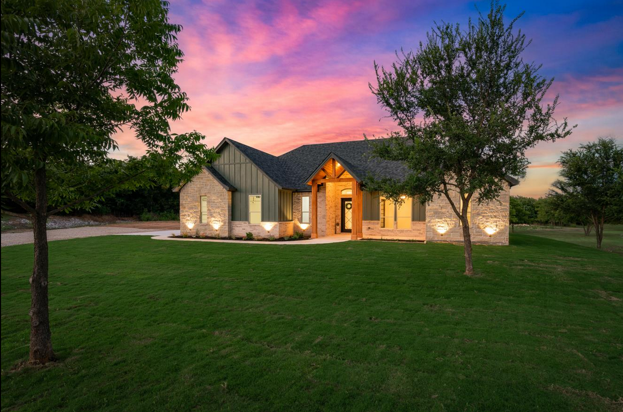 Sunset Front Elevation - Bell Residence - Bridgeport Texas - Pecan Creek Construction